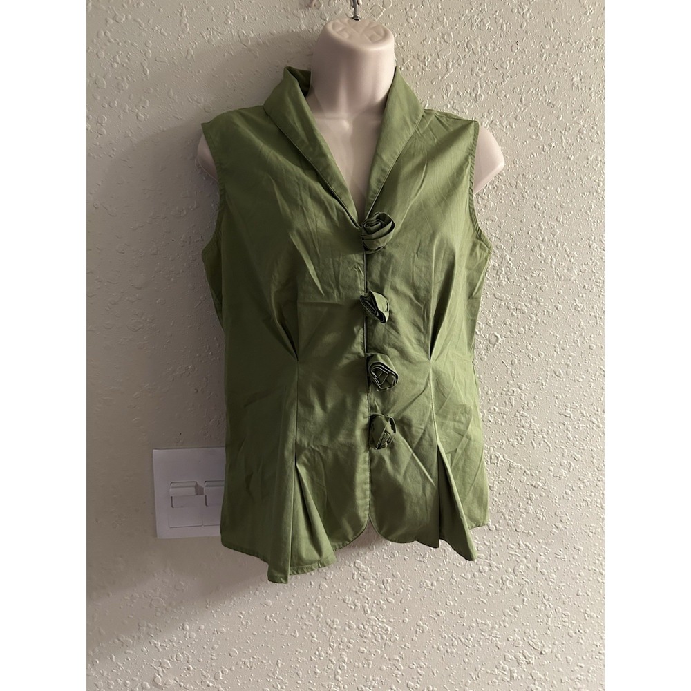 New Size 6 Grace Elements Olive Rose Button Sleeveless Top #267*8